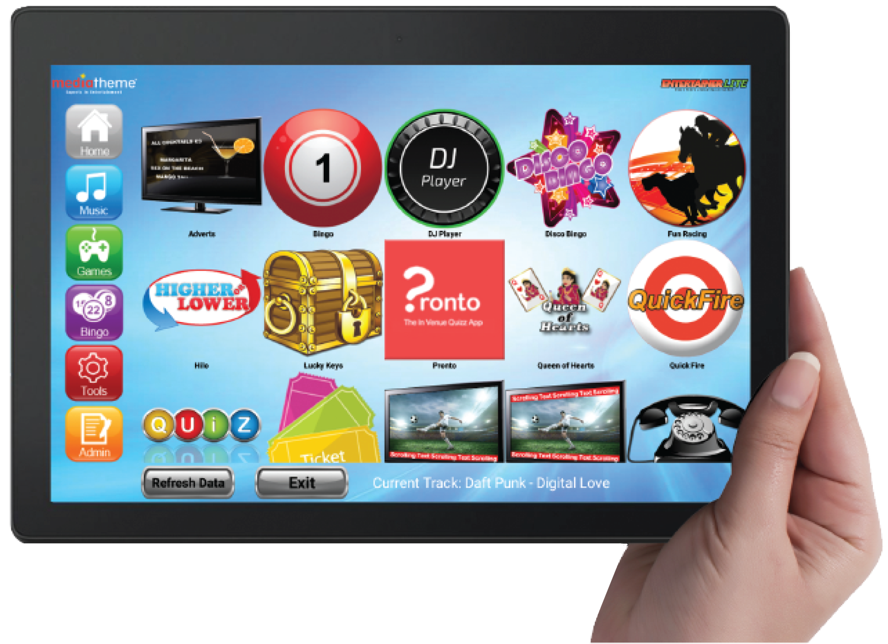 Touchscreen Entertainment System for pubs, entertainment, hospitality and holiday sectors